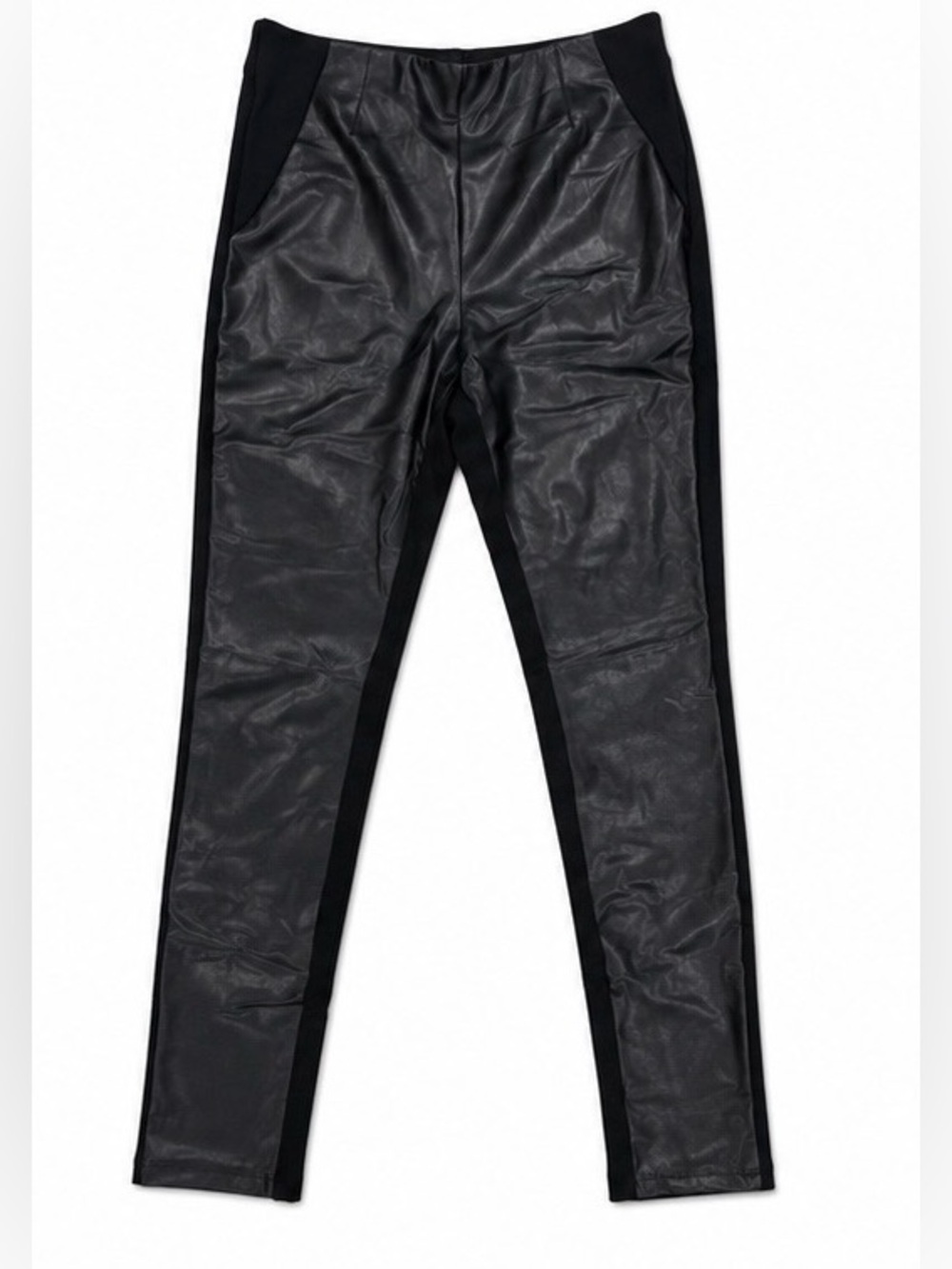 Ellen Tracy Black Faux Leather Ponte Panel Skinny Pants Size Medium - Picture 2 of 7